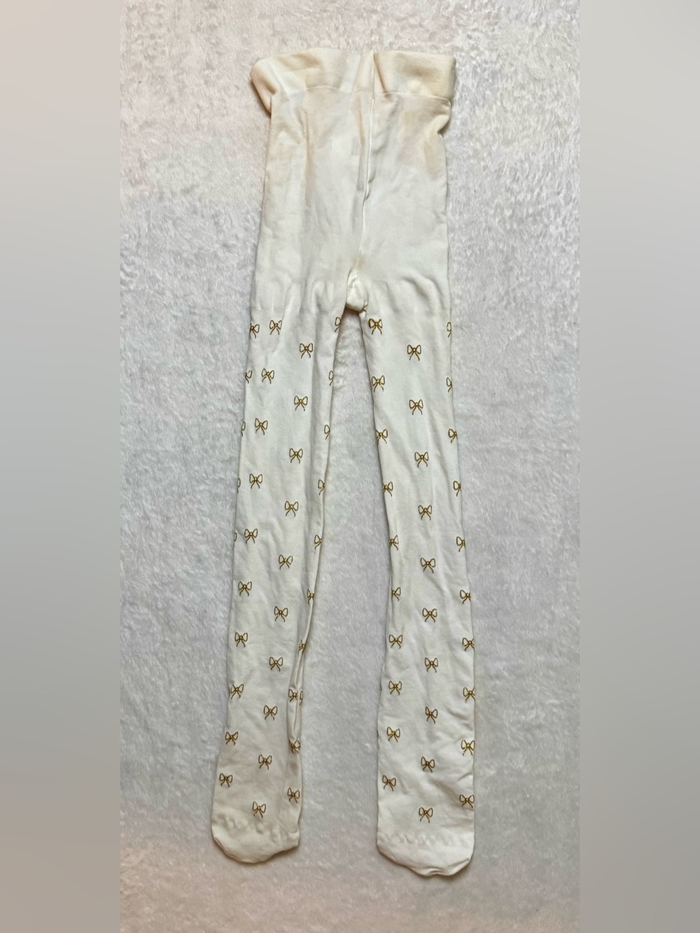 Girls Cream 4-6X stocking/tights with gold glitter bows